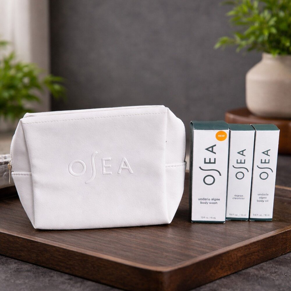 OSEA Undaria Algae Body Wash + Ocean Cleanser + Body Oil Set w/ Cosmetic Bag NEW